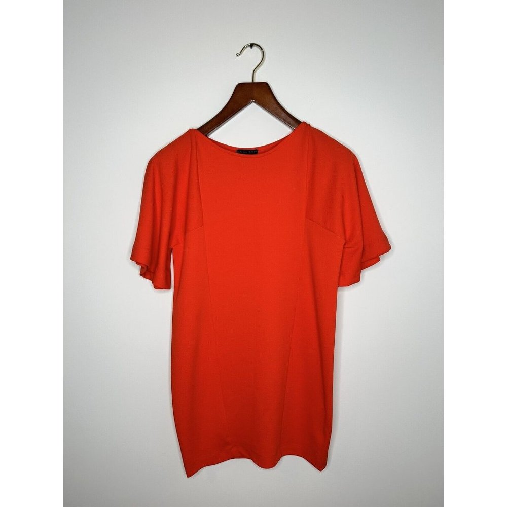 Zara Women's Orange Short Bell Sleeve Knee length Dress Size Small